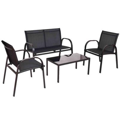 China Luxury Garden Furniture Modern 4 Piece Bistro Sofa Set With 2 Single Chairs 1 Bench And 1 Coffee Table With KD Design for sale