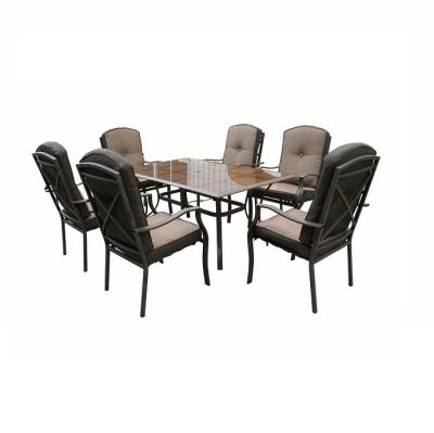 China Farmhouse 7-Piece Dining Set with Table and 6 Back Chairs with Cushions for sale