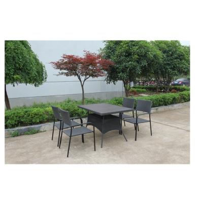 China Modern Outdoor Square Glass Table with Gray Rattan Edging and 4 Gray Rattan Stack Chairs for sale