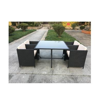 China Modern Black Outdoor Patio Set 5-Piece Rattan Seating Combo Sofa, 4 Cushioned Chairs, and Table for Garden for sale