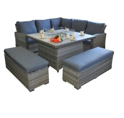 China Modern 5pcs Patches Metal Warm Outdoor PE Rattan BBQ Table Chair Sofa Wicker Sofa Set For Lawn, Patio With KD Design for sale