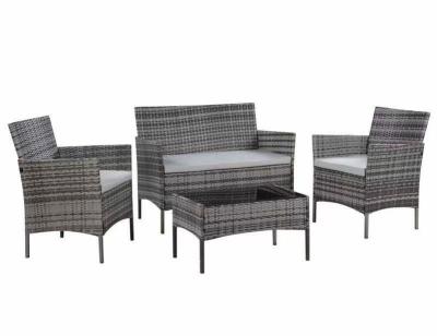 China Modern Patio Furniture Set Wicker Conversation Set Garden Lawn Outdoor Sofa Set With Cushioned Seat And Tempered Glass Table Top for sale