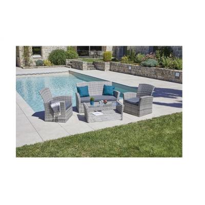 China Modern Outdoor Patio Set 4 Piece Rattan Seating Combo Sofa With 2 Cushioned Chairs for sale