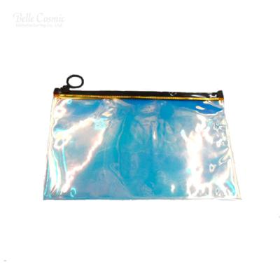 China Lady Hologram PVC Bag With Transparent Iridescent Bag Clutch Zipper Pouch Popular PVC Pouch for sale