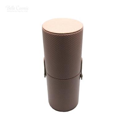 China Fashion Tube Box Round PU Vanity Box Hard Latch Cosmetic Bag Brush Bag Leather Box for sale