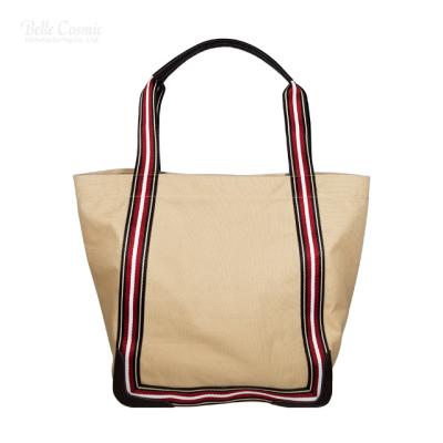 China Fashion Casual Canvas And PU Leather Tote Bag With Vertical Strip for sale