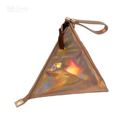 China Lady Geometric Hologram PVC Pouch Gold Makeup Lady Bags Grasp PVC Cosmetic Zipper Triangle Zipper Bag Cosmetic Bag Pouch for sale