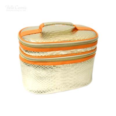 China Classy Gold Snake PU With Light Orange Trim Handle Cosmetic Bag For Women for sale