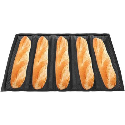 China Sustainable Premium High Temperature Resistant Food Grade 46x33cm Perforated Silicone Coated Fiberglass Loaf Baguette Mold for sale