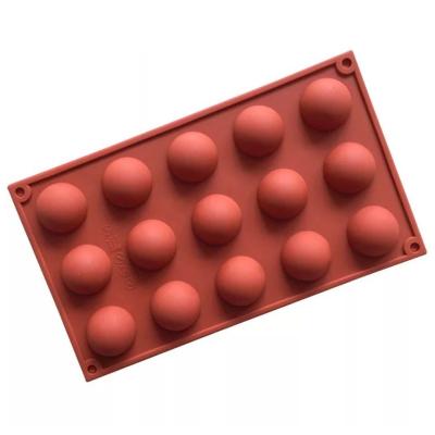 China 2021 New Product 15-Cavity Sustainable 100% Semicircular Food Grade Silicone Chocolate Mold For Making Cakes And Chocolate Balls for sale