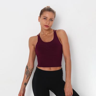 China 2021 new model breathable thin border thin shoulder straps cross back sports bra gathering sports yoga fitness running bra for sale