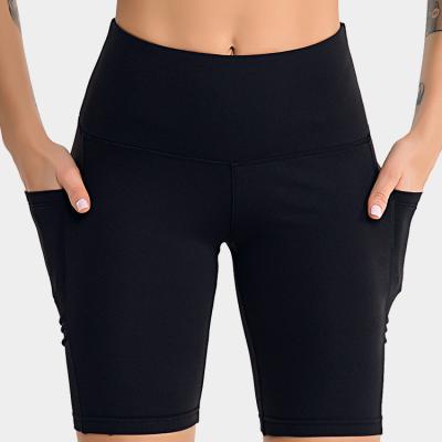 China Anti-Wrinkle Sweated Shorts Yoga Cropped Pants Sports Fitness Pocket Fitness Shorts Side Gym Shorts for sale