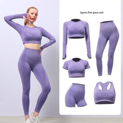 China Style Anti-Static Hot Seamless Yoga Suit Sports Legging Bra Short Sleeve Shorts Long Sleeve Yoga Set 5 Piece Set for sale