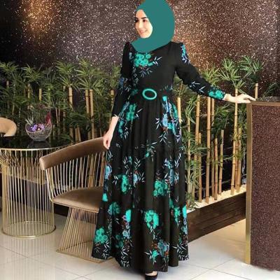 China Wholesale Modest Muslimah Styling Muslim Abaya Dress Long Sleeve Flower Print Women Dress Muslim Dresses 2021 Prom for sale