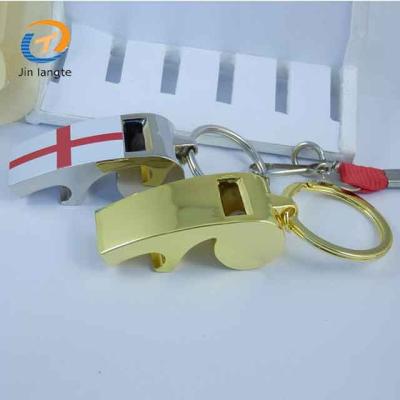 China Zinc Alloy Whistle Bottle Opener Whistle Promotion Gift Flag Design Whistle With Key Chain for sale