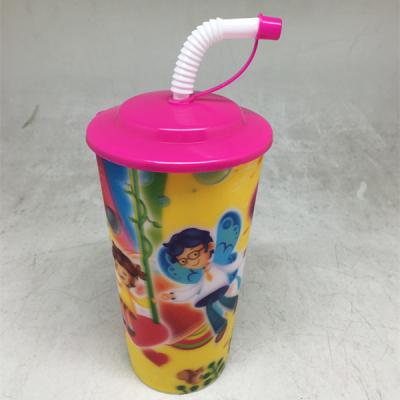 China 3D Sustainable Lenticular Kids Cup BPA Free Plastic Cup 500ML With Lid 10OZ PP Cup for sale