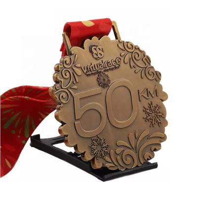 China New Working 50K Year Medals Finisher 3D Medal Matte Bronze Plated Souvenir Metal Custom Medals from Europe for sale