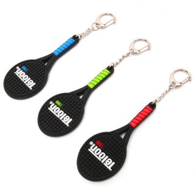 China Eco-friendly Badge Logo Rubber Keychain Key Chains Ring Holders Custom Plastic Wallet Key Tag Teloon Tennis Racket PVC Keychain for sale