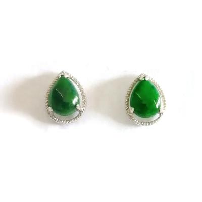 China CLASSIC High Quality Natural Emerald Jade Ear Rings Stud Earring 925 Sterling Silver Green Agate Gemstone Single Stone for sale