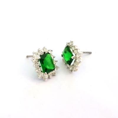 China Factory Price Office/Career Jewelry Woman Fashion Stud Earrings Bling Green Zircon Stone 925 Sterling Silver Earring for sale