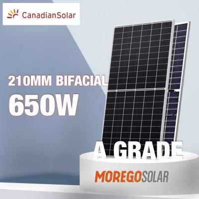 China Canadian Mono Solar Bifacial Glass Photovoltaic Module Rooftop Double Solar Power System Solar Panel 665W 650W 645W 640W 635W Solar System for sale