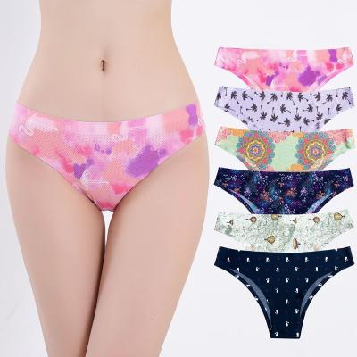 China Cute girls' fashion viable all over printing t back thong rose thin soft hipster hot spandex thong for women underwear seamless panties for sale