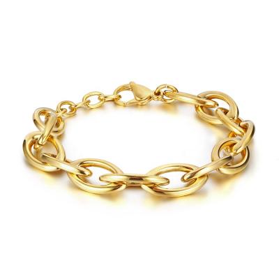 China CLASSIC Oval Cool Gold Plated Chain Link Fashion Bracelet 18K Gold Plating Jewelry Bracelet for sale