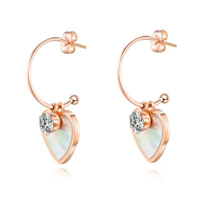 China CLASSIC Classic Design C Shape Stainless Steel Shell Sequin Heart Zircon Gold Plated Luxury Wedding Women Earrings for sale