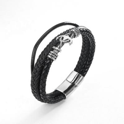 China New Arrival CLASSIC Magnetic Clasp Multi Layer Personality Whip Braided Wrap Leather Bracelet Bangle For Men for sale