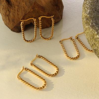 China TRENDY Modern Gold Plated Geometric Stainless Steel Rope Circle Twisted Earrings For Women for sale