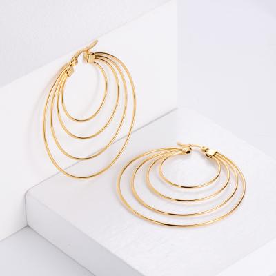 China Eco-Friendly Exaggerated Punk Mosquito Coil Earrings Stainless Steel 18k Gold Plated Multilayer Circle Hoop Earrings For Women for sale