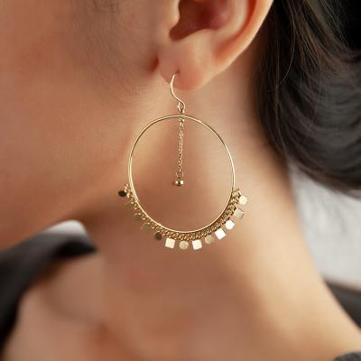 China CLASSIC fashion simple geometric stainless steel irregular 14K gold plated small glitter tassel hook earrings for women for sale