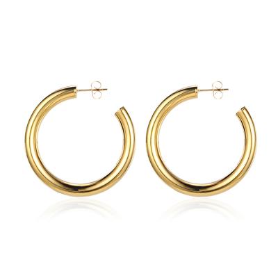 China Statement TRENDY Hollow Chunky Earring Fashion Big Thick 18K Gold Plated Stainless Steel Jewelry Hoop Earrings For Women 2020 for sale