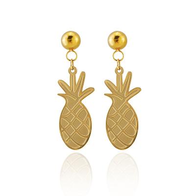 China New Design 2021 Summer Bohemian Pineapple CLASSIC Pendant 14K Gold Plated Stud Earrings Stainless Steel Jewelry For Girl for sale