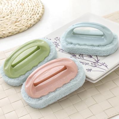 China Household Viable Plastic Bottom Kitchen Sponge Handle Brush Cleaning Wall Kitchen Bathroom Cleaning Tool for sale