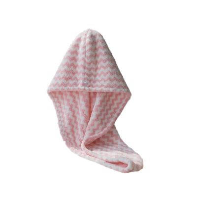 China QUICK DRY Striped Dry Hair Towel Water Absorbent Coral Velvet Headscarf Microfiber Hair Quick Drying Towel for sale