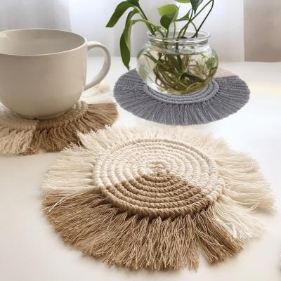 China Sustainable Boho Macrame Coasters with Tassel, Handmade Woven Coasters for Coffee Table Table Home Decor for sale