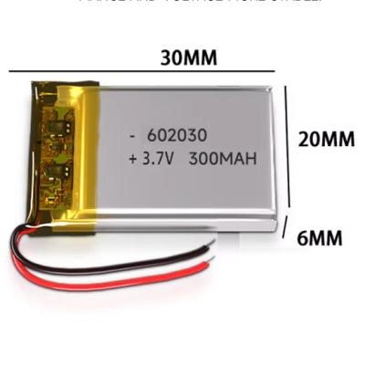 China Powerful Li Polymer Battery 3.7V 602030 300mAh for Lighting Device And Electric Toys for sale