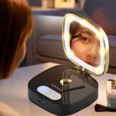 China Gifts Promotional Portable Nano Facial Jet LED Handy Lighted Lights Mist With Make Up Beauty Mirror for sale