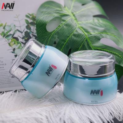 China 15g 25g 30g 50g Cosmetic Luxury Empty Blue White Cosmetic Jar Plastic Acrylic Cosmetic Jar for sale