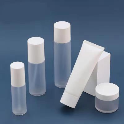 China Cosmetic Stock Cosmetics PET Plastic Jar Bottle Set 50g Frosted Matte Cream Jar 100ml Face Wash Tube for sale