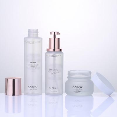 China Low MOQ PET Cosmetic Bottle Set High Quality Skin Care Bottle 100ml 150ml Best Sale 50g Frosted Cream Jar for sale