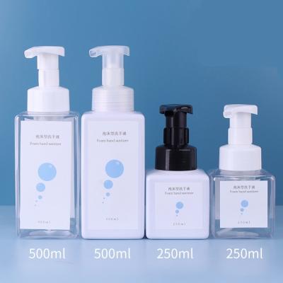 China Personal Care Pull Down MOQ 250ml 500ml White Transparent Foaming Foaming Pump Bottle Square Bottle for sale