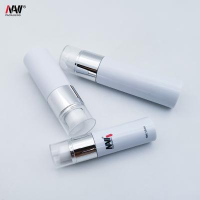 China Cosmetic Spray 15ml 30ml 50ml White Airless Pump Plastic Bottle With Smooth Flat Pump Cap for sale