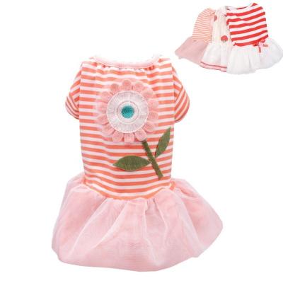 China 2021 Viable New Style Spring Summer Autumn Pet Dog Princess Clothes Dress Skirt With Stripped Lace Gauze for sale