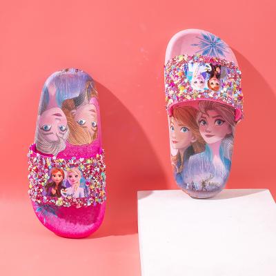 China Fashion Trend Girls Summer Girls Use Princess Lisa Cute Children's Slippers Crystal Shoes Children's House Cartoon Soft Inside Floor for sale