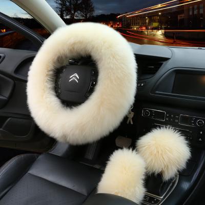 China Wholesale Wool Hairy Skid Resistance Long Car Wool Steering Wheel Cover for sale