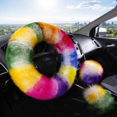 China Fashion\Comfortable Fashion\Durable\Fuzzy Steering Set Of Comfortable\Durable Warm And Soft Real Fur 3 Pieces Car Covers Accessories for sale