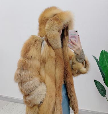 China 2021 Winter New Anti-Wrinkle Crop Fur Coat Women Jacket Fashionable Fox Fur Coat With Hood Custom Design Short Style Fur Coat For Lady for sale