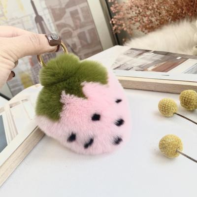 China Soft Hand Feeling Soft Hand Feeling Customized Rabbit Hair Key Chain Cute Strawberry Shaped Rabbit Fur Key Chain for sale